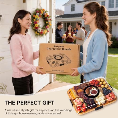 Portable Charcuterie Board with Lid, Cheese, Veggie & Snack Tray