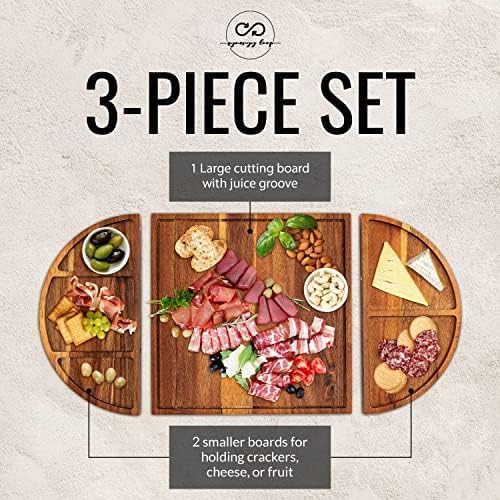 Large Charcuterie Board Set - 3 Part Unique Long & Round - Magnetic