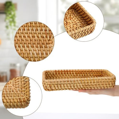 Rattan Serving Tray for Keys, Natural Small Wicker Tray Small Remote