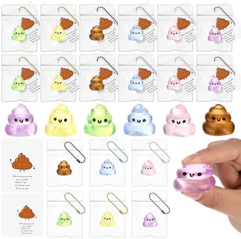 Wettarn 24 Sets Colorful Poop Fidget Keychains with Cards, Funny Gifts