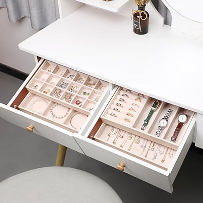 LANDICI 4-Piece Stackable PU Leather Jewelry Organizer Trays, Apricot