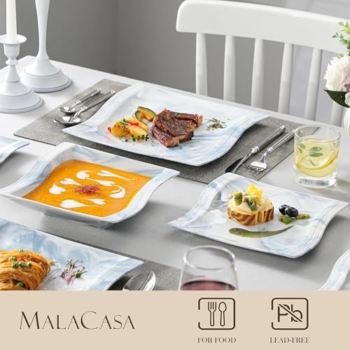 MALACASA Plates and Bowls Sets, 26 Piece Blue Dinnerware Sets for 6