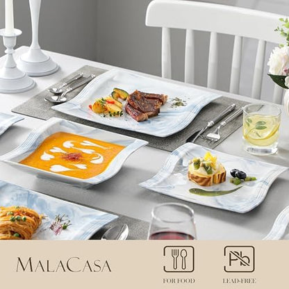MALACASA Plates and Bowls Sets, 26 Piece Blue Dinnerware Sets for 6