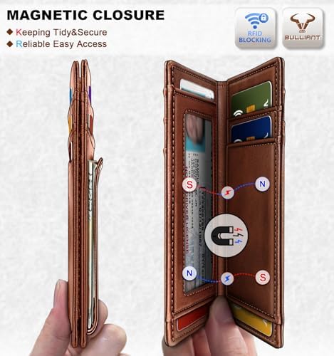 BULLIANT Magnetic Slim Leather Pocket Wallet Money Clip For Men