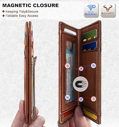 BULLIANT Magnetic Slim Leather Pocket Wallet Money Clip For Men