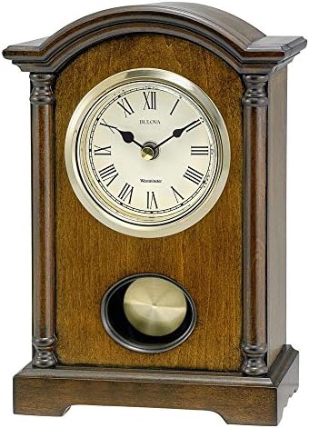 Bulova Dalton Chiming Pendulum Table Clock - Walnut Finish - Gold-Tone