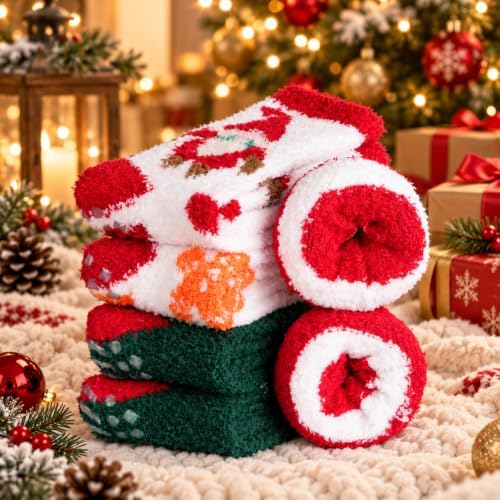 floconssy Fuzzy Socks with Grips for Women, Fall Cozy Fluffy Slipper