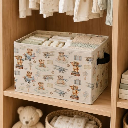 Space Airplane Bear Storage Basket with Handles