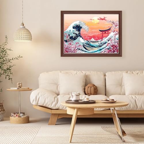 Lxmsja Cherry Blossom Diamond Art Kits for Adults, Great Wave DIY Full