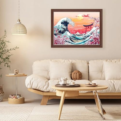 Lxmsja Cherry Blossom Diamond Art Kits for Adults, Great Wave DIY Full