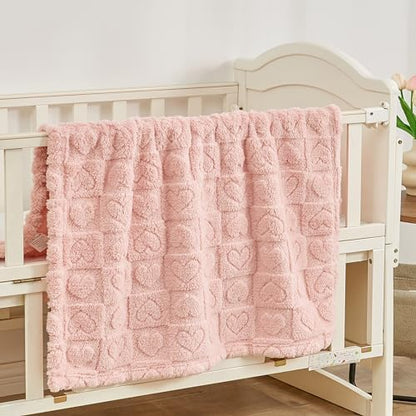 Yurhap Heart Baby Blanket, Love Plush Fleece Baby Blankets for Girls
