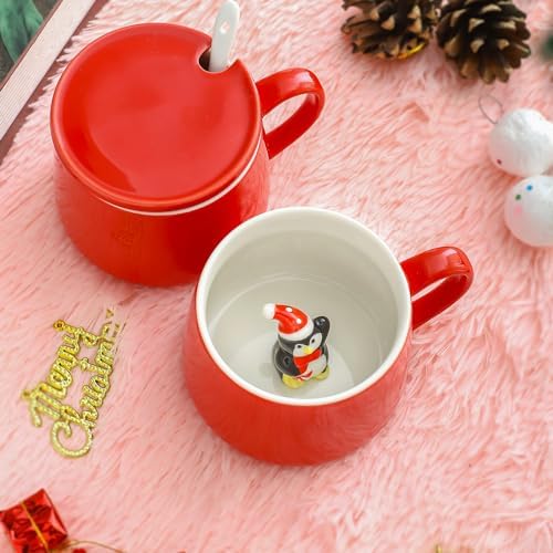 NDLBS Christmas 3D Coffee Mug with Penguin Cute Animal Inside Cup