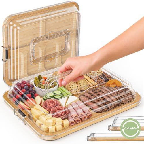 Charcuterie Boards with Foldable Lid, Portable Cheese Board Snack Tray