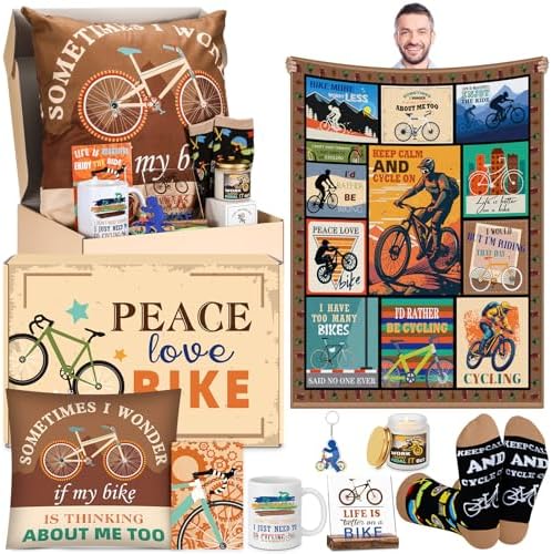 Buryeah 9 Pcs Cycling Gifts for Men Cyclists, Blanket Mug Socks Set