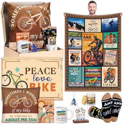 Buryeah 9 Pcs Cycling Gifts for Men Cyclists, Blanket Mug Socks Set