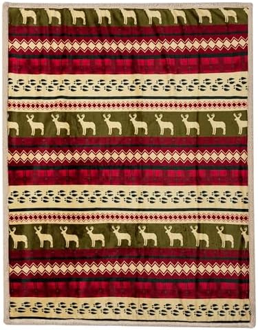 PAVILIA Premium Christmas Sherpa Throw Blanket, Green Red Cabin Design