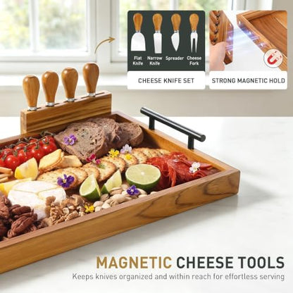 Socisen 30 in Teak Big Charcuterie Board with 4-Piece Cheese Knife Set