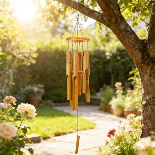 Bamboo Wind Chime for Outside, Wooden Wind Chimes Garden Memorial
