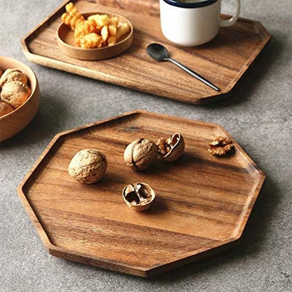 2 Acacia Wooden Trays Serving Platter Cheese Veggie Round Charcuterie