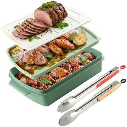 Sunmei Grill Prep and Serving Trays, 3-in-1 Stackable BBQ Food Tray