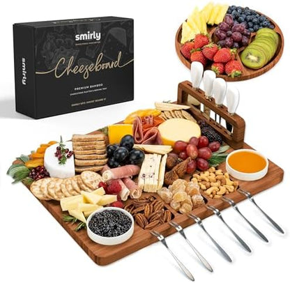SMIRLY Charcuterie Boards Set, Cheese Board with Accessories, Brown