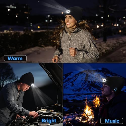 Bluetooth Beanie with Light, USB-C Charging 5 LED Flashlight Hat