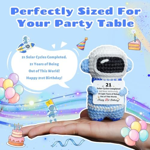 21st Birthday Gifts for Him Her, Crochet Astronaut with 21st Bday Card