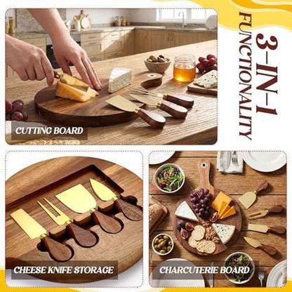 Didaey 3-in-1 Acacia Wood Cheese Board Gift Set