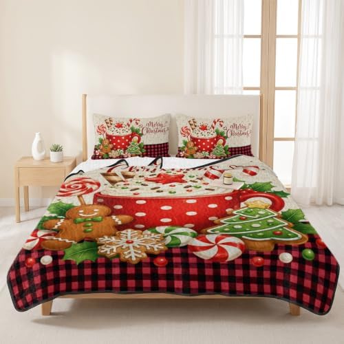 Merry Christmas Quilt Set Twin Size 3 Pieces Quilted Bedspread Soft