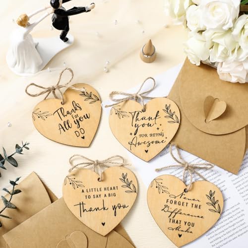 Wesiti 24 Pcs Thank You Gifts Bulk Heart Shaped Wooden Hanging