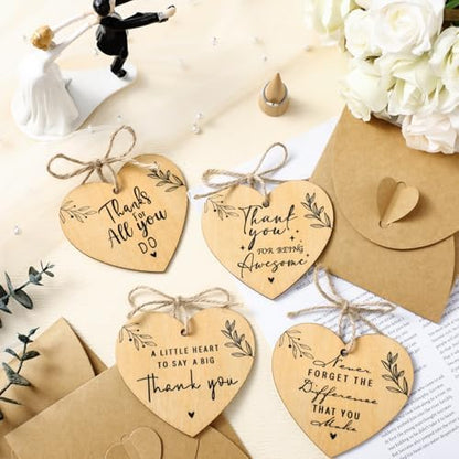 Wesiti 24 Pcs Thank You Gifts Bulk Heart Shaped Wooden Hanging