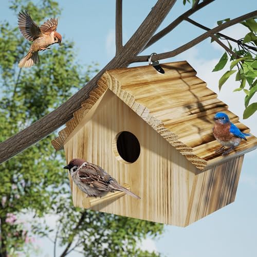 Auslar Bird Houses for Outside, Hanging Wooden Bluebird House for