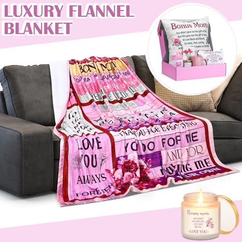 Dingion 11 Pcs Stepmom Gift Set 50x60 Throw Blanket Mug Makeup Bag