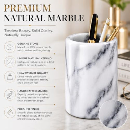 Creative Home White Marble Pen Holder, Heavy Stone Pencil Cup