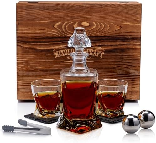 Mixology & Craft Crystal Whiskey Decanter Set 24oz with Glasses &