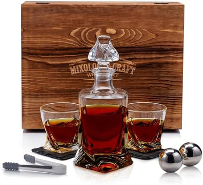 Mixology & Craft Crystal Whiskey Decanter Set 24oz with Glasses &