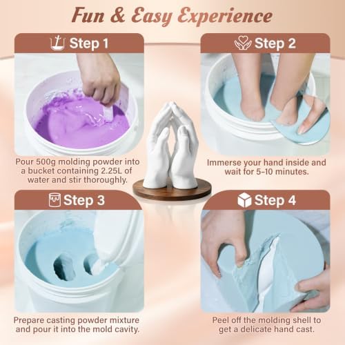 Hand Casting Kit for Couples, Families & Kids with Wood Base