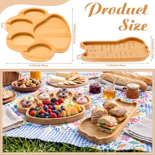 Sintuff 2 Pcs Cute Cat Paw Shaped Charcuterie Board, Bamboo Serving