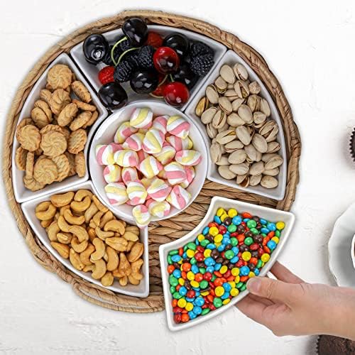 AVLA Ceramic Divided Serving Dishes, Porcelain Relish Tray, Party