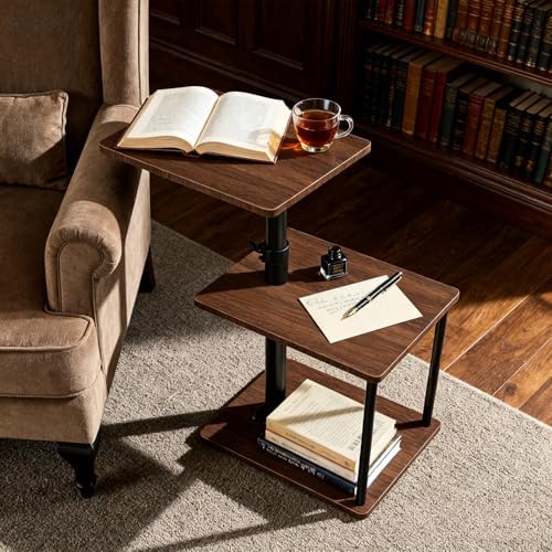 Faesun Swivel Side Table for Couch Arm, Height Adjustable C Shaped End