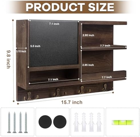 WEWEOW Key Holder for Wall, Mail Organizer Wall Mount with Key Hooks