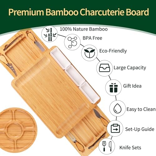 YZS Charcuterie Board Set, Cheese Board & Knife Set with Cheese Tray
