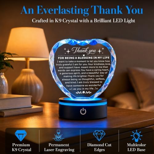Thank You Gifts for Friends, Crystal Heart Plaque with LED Base