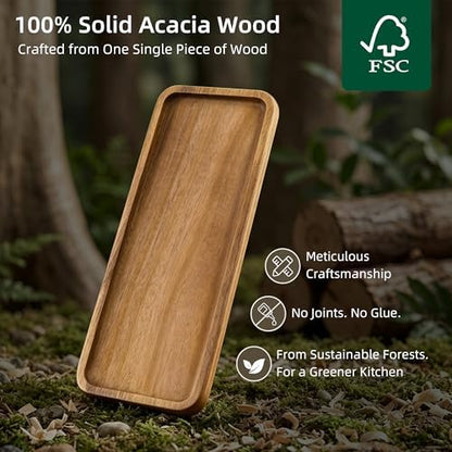 Small Acacia Wood Serving Tray, Wooden Decorative Tray for Coffee