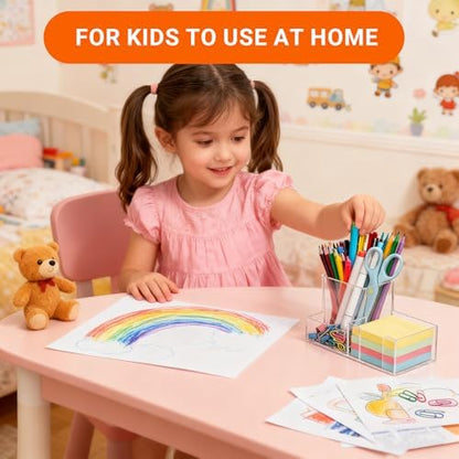 Pen Holder for Desk Clear Pencil Holder with Sticky Notes Holder
