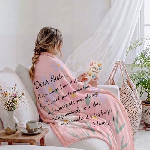 Geniospin Throw Blanket Gifts for Sister, Dear Sister Blanket for