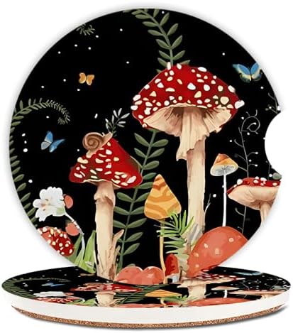 2 Pack Cute Mushroom Pattern Absorbent Car Coasters for Cup
