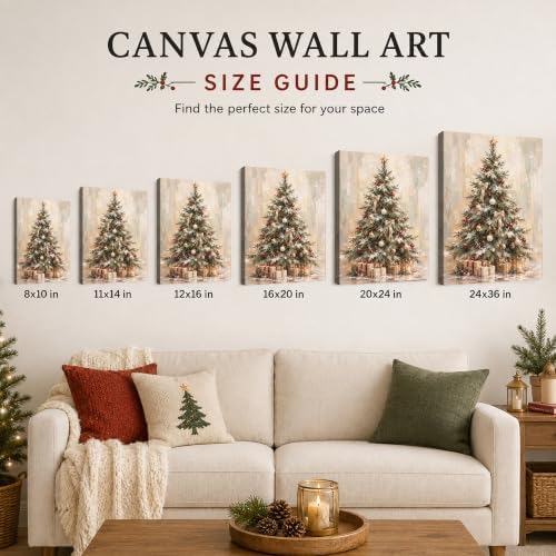 Christmas Canvas Wall Art, Snowy Christmas Tree Gift Boxes Canvas
