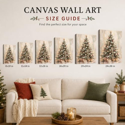 Christmas Canvas Wall Art, Snowy Christmas Tree Gift Boxes Canvas