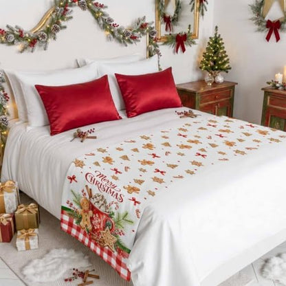 Merry Christmas Bed Runners for Queen Size Bed, Decorative Bed Runner